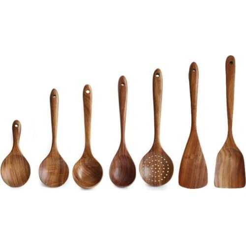 1PC Teak Wood Turner Spatula Rice Leaky Spoon Soup Scoop Non Stick Cooking Utensils Wooden Spatula Slotted Turner Set OK 1205