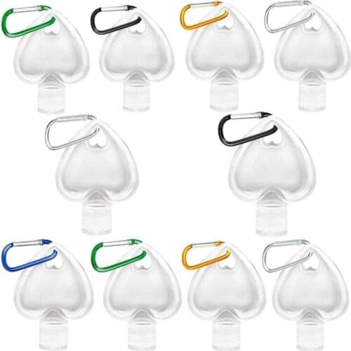 10 Pcs 50Ml Refillable Bottles Travel Containers Heart Shaped Empty Plastic Bottles with Hook Carabiner Belt Clip