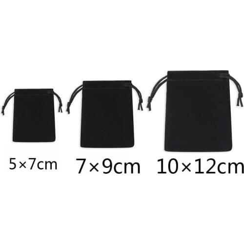 100PCS / Lot Velvet Black 3 Sizes Jewelery Gift Bags Brace Strap Pouches Wholesale 5×7cm 7×9cm 10×12cm Cotton Rope Drawstring