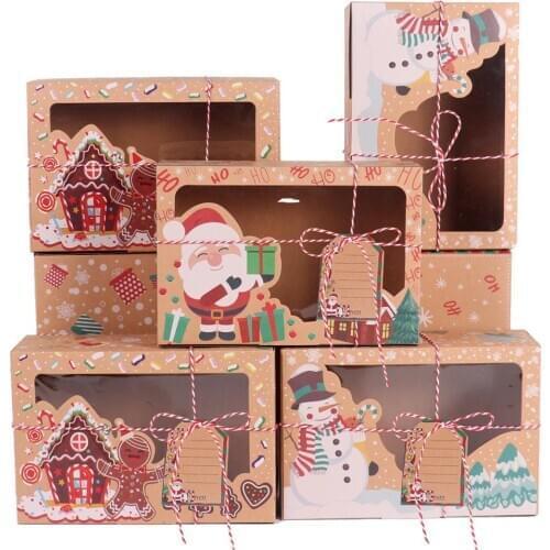 12/24pcs Kraft Paper Christmas Cookie Gift Boxes Santa Claus Gifts Bags Merry Christmas Decoration Package Box New Year 2021