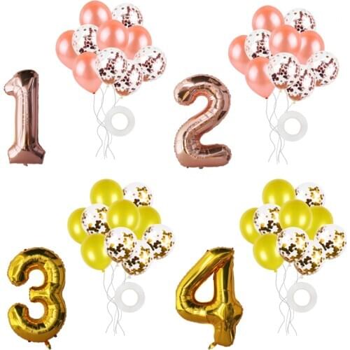 12pcs 32inch rose gold number balloons kids happy birthday party decorations confetti balloon number ballon baby shower baloon
