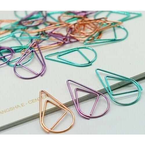 14PCS/Set 7 Colors Brief Style Waterdrop Shaped Metal Paper Clip Bookmark Stationery School Office Supply