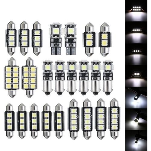 23pcs 12V 1.2-2.5W T10 5050 1206 BA9S-5050 White LED Car Auto Interior Light License Plate Lamp Double-pointed-5050 Bulbs