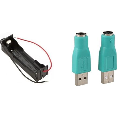 5 Pcs DIY Battery Storage Box Case Holder with 2 Pcs USB 2.0 Male to PS/2 Female Mouse Keyboard Adapter Connector