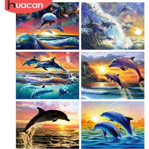 HUACAN 5d Diamond Painting Dolphin DIY Diamond Embroidery Cross Stitch Animal Mosaic Sea Home Decor Craft Kit