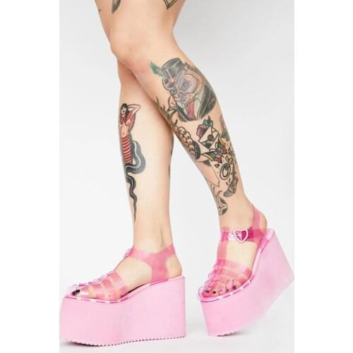 ARQA Candy Sandals Narrow Band Summer Sweet Style Womens Lovely Platform High Heels Sandals Heart-shaped Buckle Catwalk Shoes