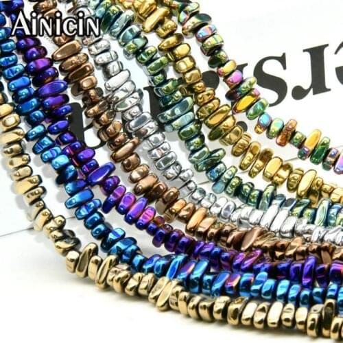 High Pollish Titanium Plating 6~9mm Hematite Gravel Beads Rainbow Blue Gold Silver Color DIY Jewelry Making Loose Beads 5pcs