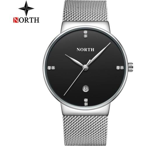 Luxury Brand Men Watches NORTH Fashion Ultra Thin Quartz Steel Mesh Watches Men Sport Waterproof Wristwatches Relogio Masculino