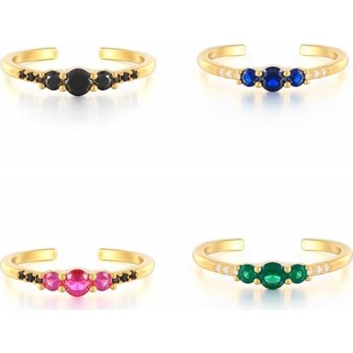 Black/Green/Blue/Rose Red Zircon Ring 925 Sterling Silver Fine Jewelry Adjustable Rings For Women Ring Anillos Bague Bijoux 2021