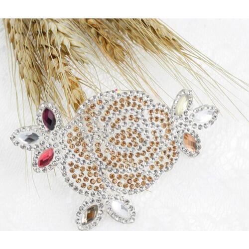 Flower motifs hot melt adhesive applique rhinestone rose with leaf decoration patches stripes DIY clothing accessory