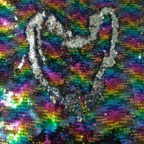 30x25cm Pretty Rainbow Color Sequin Double-face Reversible Sequin Fabric Satin Back Sequin Fabric For DIY Sewing Bag Purse