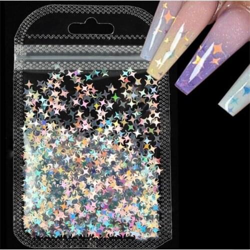Holographic Silver Nail Glitter Laser Star Shape Sequins Sparkly Flakes Paillette DIY Nail Art Decorations Slices Accessories