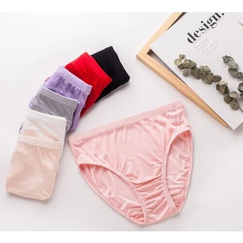GUIYI Women 100% Natural Silk Edge Breathable Comfortable Thin Low Waist Pure Color Triangle Underpants
