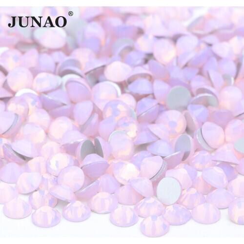 JUNAO SS6 8 10 12 16 20 30 Opal Pink Glass Rhinestone Flatback Crystal Stone Appliques Non Hotfix Strass Nail Art Decoration