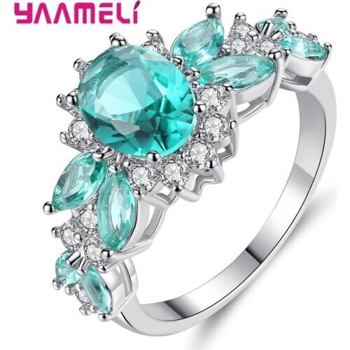 Luxury Real 925 Sterling Silver Sparkling Crystal Cubic Zirconia Wedding Engagement Rings For Women Jewelry Gift Wholesale