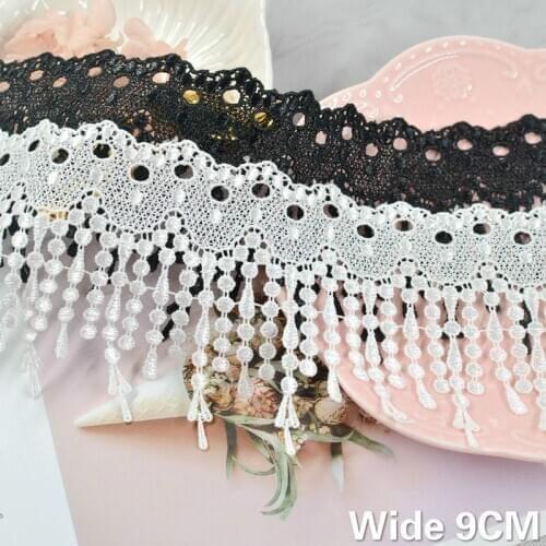 9CM Wide White Black Polyester Embroidery Fringe Lace Fabirc Ribbon Dress Guipure Clothes Home Tassel DIY Sewing Appliques Decor