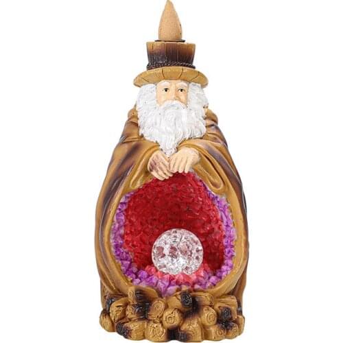 Santa Claus Back Flowing Incense Burner Statue Gift LED Color Waterfall Backflow Incense Burner Home Office Decoration Censer