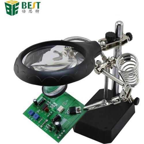 BEST 16129c 2.5x 4x 7.5x 5 LED Light Auxiliary Clip Welding Soldering Solder Iron Magnifier for Repairing Phones