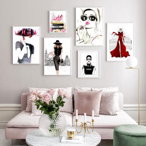 Fashion Book Girl High Heels Lipstick Wall Art Canvas Painting Nordic Posters And Prints Wall Pictures For Living Room Decor