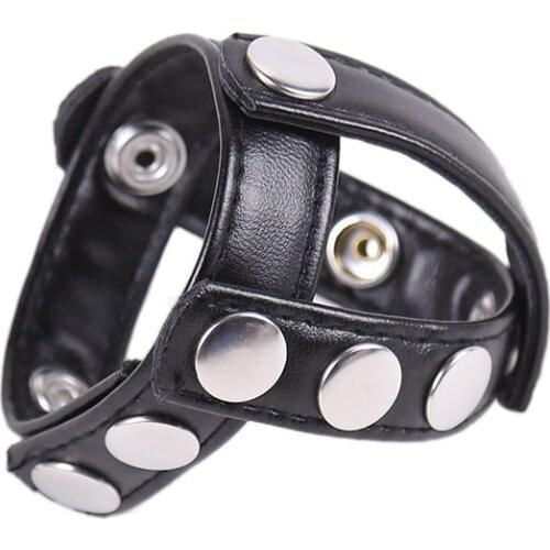 Genuine Leather Lock Semen Penis Rings Cock Cage Ball Stretcher Massage Penis Ring Delay Ejaculation Sex Toys For Men