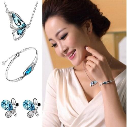 New Butterfly Jewelry Sets Necklace + Earring+Bracelet Crystal Set Hot Sale