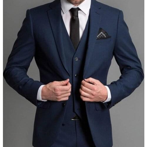 2021 Autumn Tailor Made Fashion Dark Blue Men Suits Slim Fit Groom Tuxedo For Wedding DinnerParty Costume (Jacket+Pants+Vest)