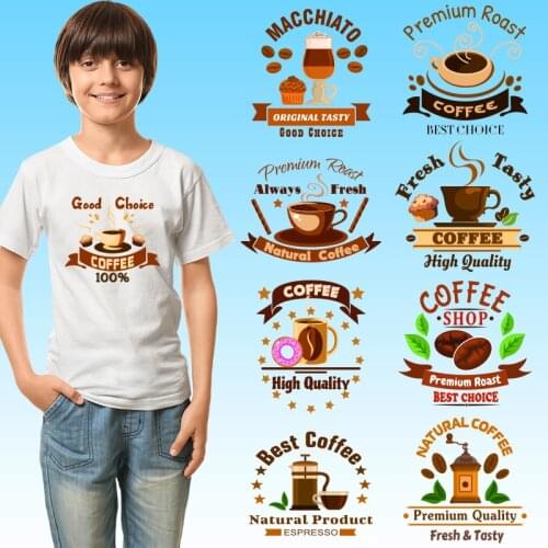 Drink coffee tea Latte Patches for clothing Ironing stickers Patches for Kids Clothing Jacket Heat Transfer printing