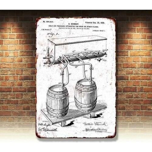 Beer Keg Tap Patent Vintage Retro Reproduction Gift 8x12 Metal Sign