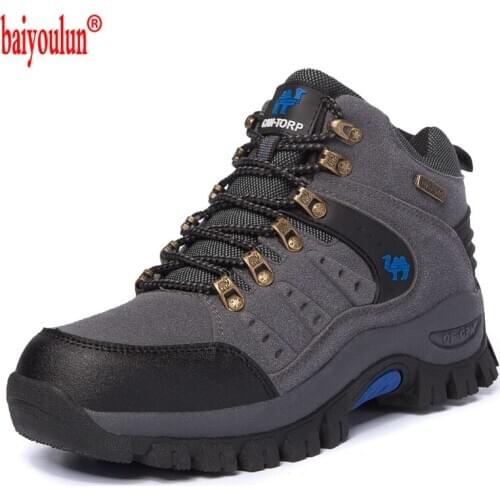 BAIYOULUN Outdoor Trekking Shoes Men Waterproof Non-slip Hiking Shoes Winter Warm Men Army Tactical Combat Military Boots New