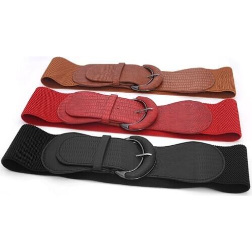 New Fashion Elastic Band Waistband Corset Belt Faux Leather Casual Adjustable Women Waist Belt Slim Decorative Belt Wide Belt