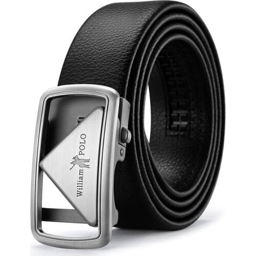 WilliamPolo real cow leather personality metal buckle belt high quality fashion luxury casual business mens belt 18340-41p