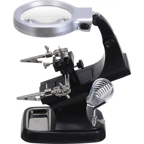 Welding Magnifying Glass 10 LED Light Auxiliary Clip Magnifier + USB Power Cord Hand Soldering Solder Iron Stand Holder Station