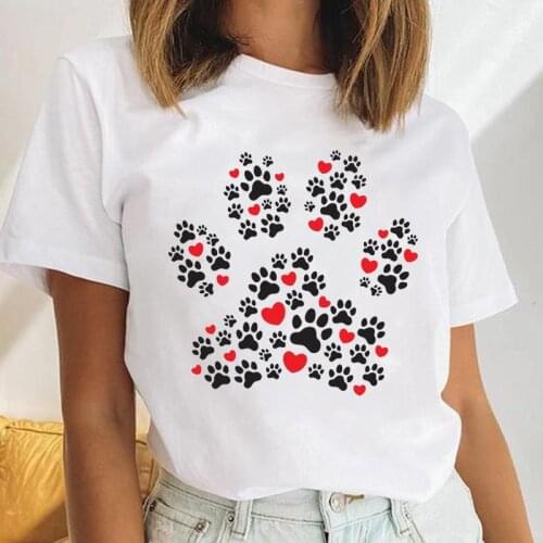 Women Dog Paw Clothing Cute Love Dog Animal Female Short Sleeve Cartoon Clothes Tops Print Ladies Tees Tshirt Graphic T-Shirt