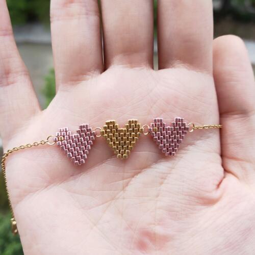 FAIRYWOO Simple Rose Golden Sweet Tiny Heart Bracelet & Pendant Miyuki Friendship Charms Women Wholesale Crystal Jewelry