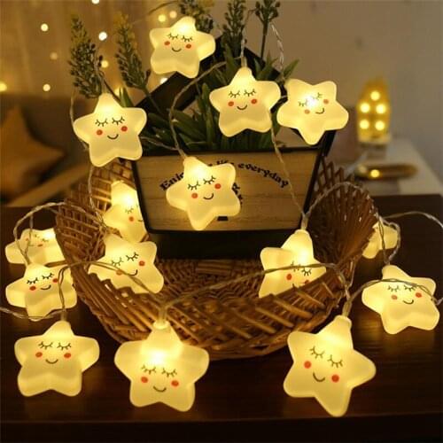 LED String Lights Smiley Stars Lights Cute Stars String Lights Girl Room Home Decoration Christmas Decoration Lighting 1pcs