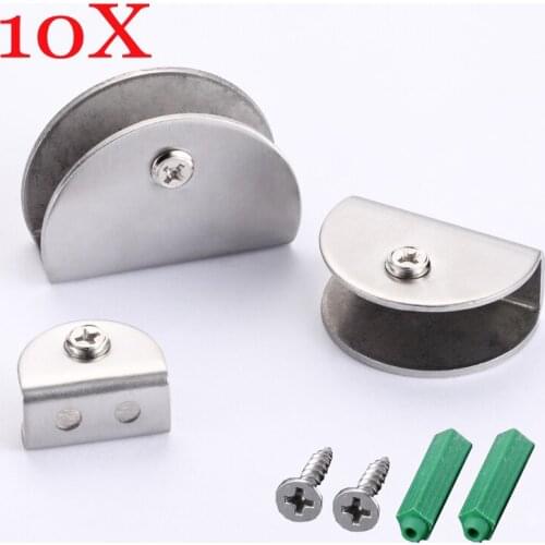10 Pieces Stainless Steel Glass Clamps Shelves Holder Corner Bracket Support Brushed Glass Clips Adjustable for 5-13mm Thickness