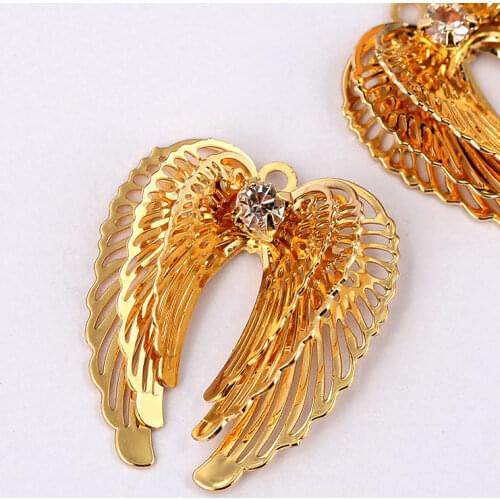 10Pcs Gold Color Multicolor Hollow Angel Wing Charms Pendant Alloy Rhinestone Wings Charm For DIY Jewellery Making Accessories