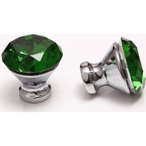 136pcs/lot) 30MM Diamond Green Crystal Round Pull Handle Glittering Rhinestone Knob Cupboard Drawer