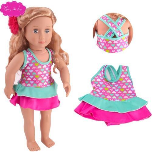 18 inch Girl dolls Clothes 2-color print swimsuit Backless dress American newborn swimwear Baby toys fit 43 cm baby doll c749