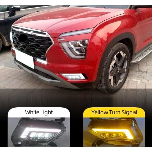 2PCS Car DRL For Hyundai Creta IX25 2020 2021 LED Daytime Running Light fog lamp with yellow Turn signal