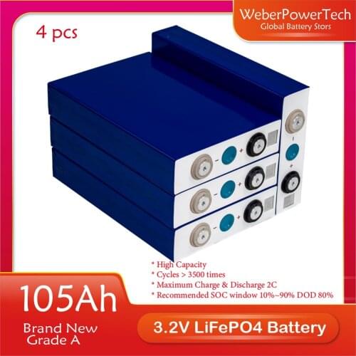 4pcs 3.2V 100Ah 105Ah LiFePO4 Battery 12V Lithium-iron Phospha for DIY 12V 24V 36V 48V 200Ah Battery Pack Solar Inverter Carava