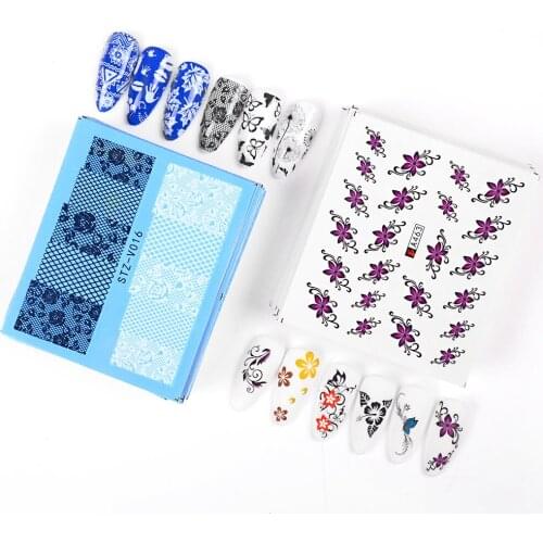 48pcs/lot Colorful Flower Slider Nail Decals Nail Art Sticker DIY Water Lace Tattoo Manicure Wraps Foil Accessory