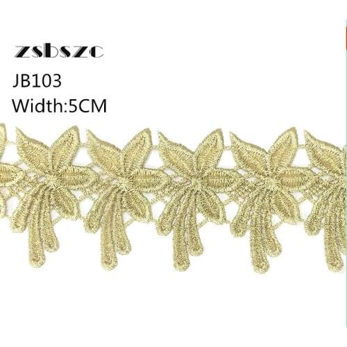 5CM Width 5Yards Leaf Gold Lace Embroidery Fabric for Wedding Dresses Sewing Accessories Applique Crafts