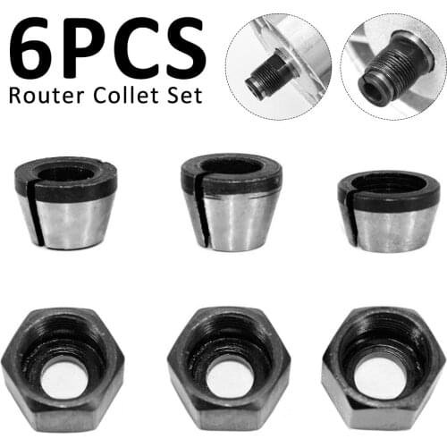 6pcs/set 1/4" 6mm 8mm Trimmer Collet Chuck Router Bit Collet Chuck Adapter Engraving Trimming Machine Electric Router