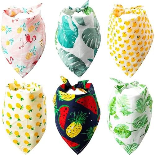 6Pcs Pet Triangle Scarves Summer Dog Bandana Set Hawaii Pineapple Flamingo Banana Leaf Duck Pure Cotton Soft Adjustable Washable