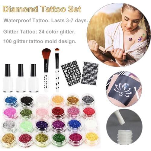 Diamond Glitter Tattoo Set Semi-permanent Simple Tattoo Template Send Template Set Body Painting Art For Kids Teenagers Adult