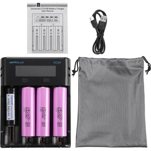 Astrolux VC04 Type-C 2A Quick Charge Li-ion Ni-MH Battery Charger Current Optional USB Charger For 18650 26650 21700 AA A