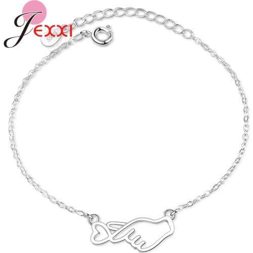 Hot Sale Simple Trendy 925 Sterling Silver Hand with Heart Gesture Thin Chains For Women Bridal Wedding Bracelets Jewelry