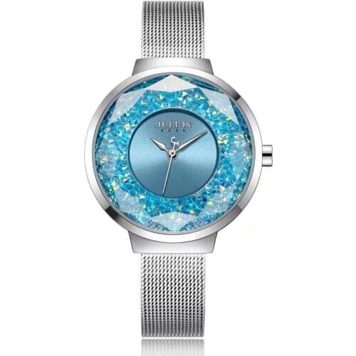New Crystal Julius Lady Womens Watch MIYOTA Fashion Hours Stainless Steel Bracelet Clock Girls Birthday Valentine Gift Box