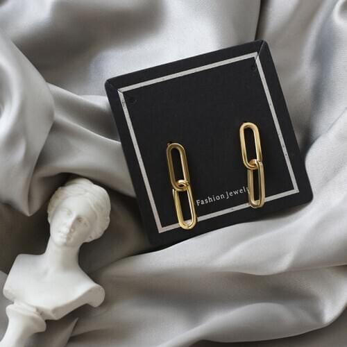 Double-ring oval square simple geometry European and American earrings titanium steel plated with 18K gold to preserve color